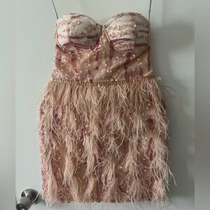 Rose gold strapless cocktail dress